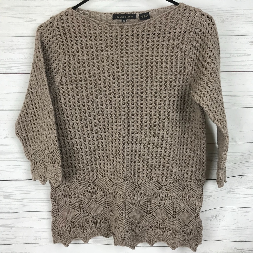Jeanne Pierre Crocheted Mid-Sleeve Sweater